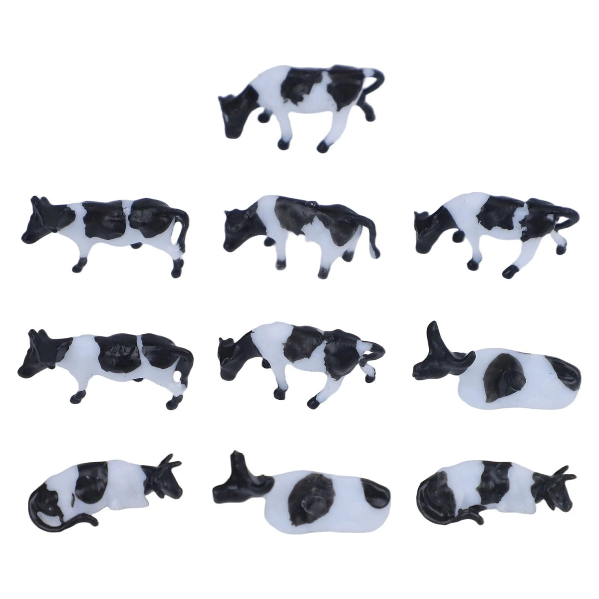 10pc Black & White Cow Set for Model Railway (HO/OO Gauge)