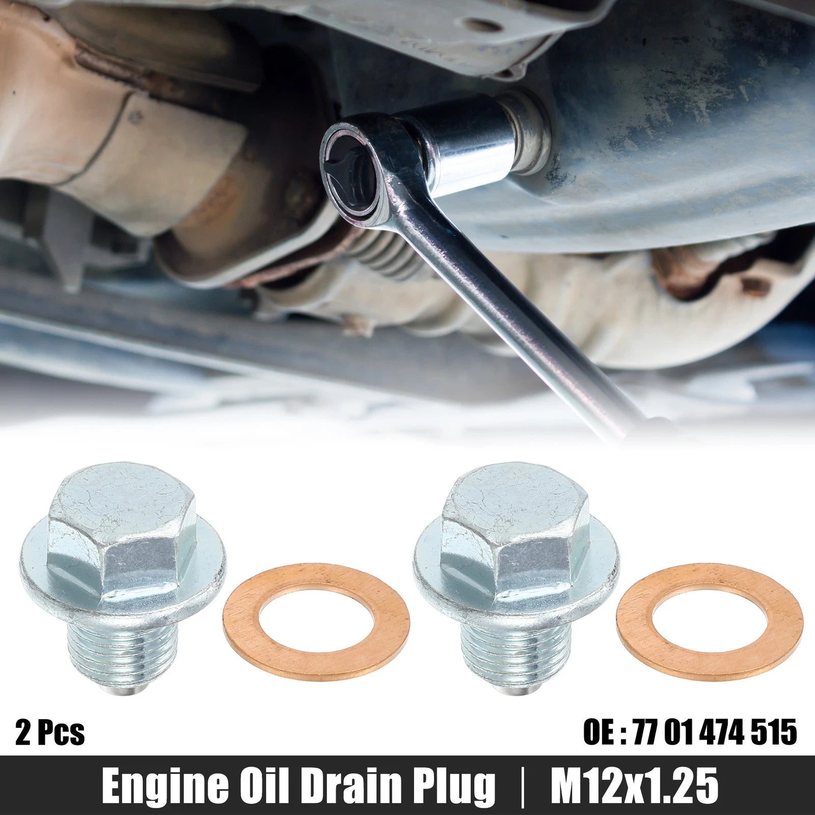 Engine Oil Drain Plug Screw with Seal Ring for Lexus (2 Pack) (M12x1.25) (2010–2020)