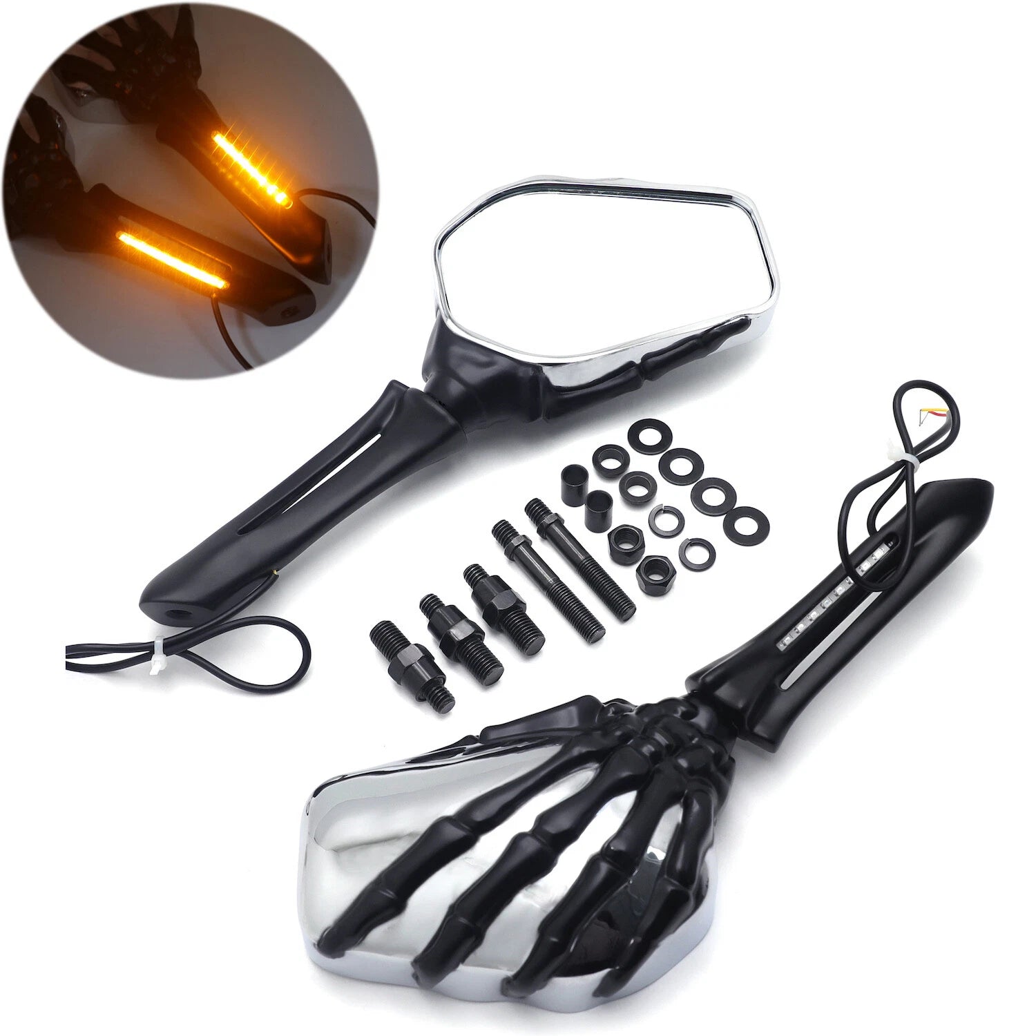 LED Black Skull Rearview Mirrors for Harley Dyna (2006–2023)