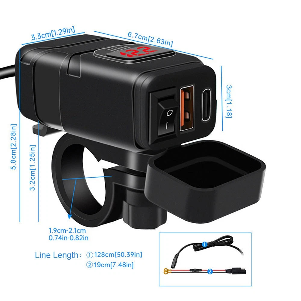 Dual USB Type-C Fast Charge Adapter for Motorcycle ATV (PD QC 3.0)