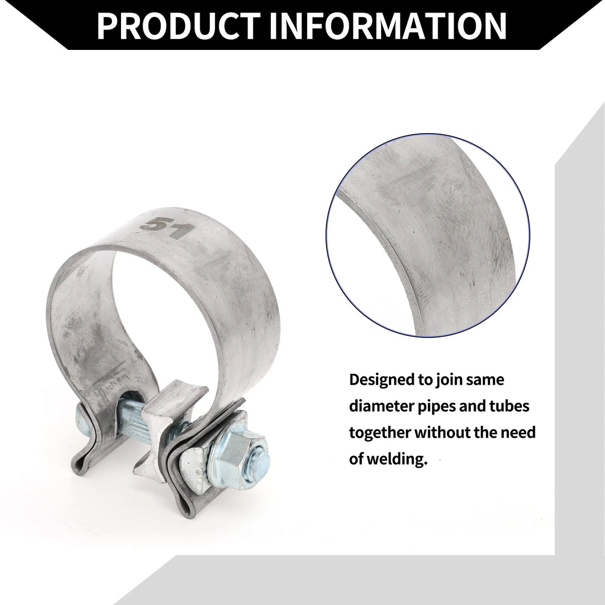 Exhaust Pipe Clamp for Car Stainless Steel 2.01" (30mm)