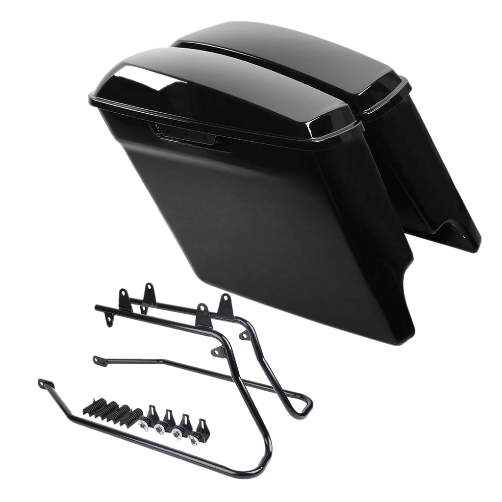 Black Stretched Saddlebags & Conversion Brackets for Harley Softail (1984–2017)