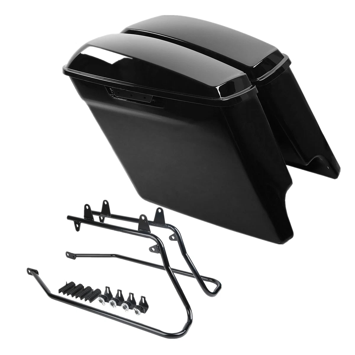 Black Stretched Saddlebags & Conversion Brackets for Harley Softail (1984–2017)