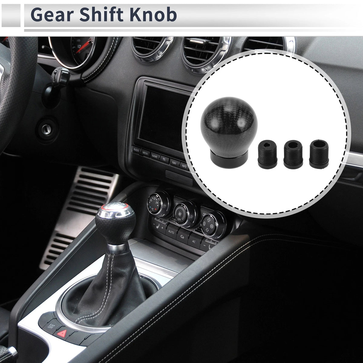 Ball Shift Knob with 3 Adapters for Universal Fit (Carbon Fiber Black)