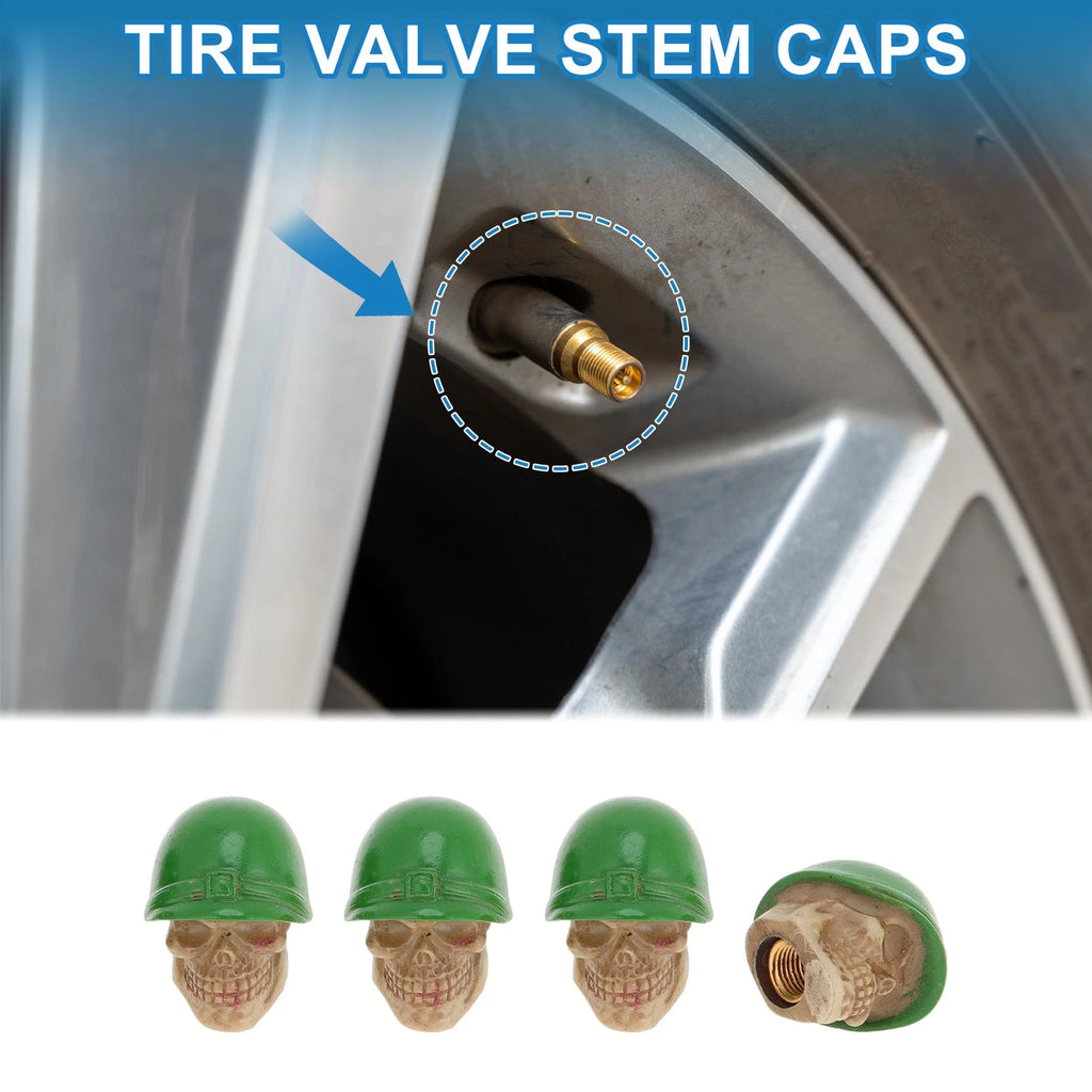 Tire Valve Stem Caps Replacement Dust Covers Green for Car Bicycle 4 Pcs