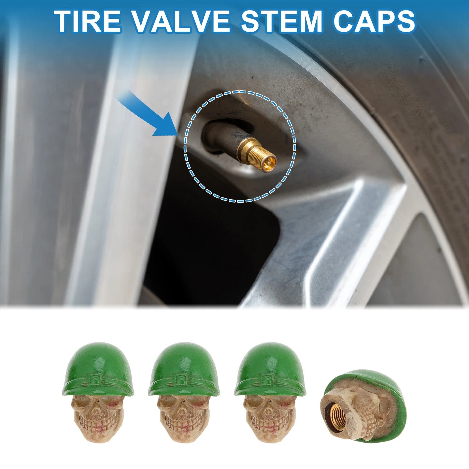 Tire Valve Stem Caps Replacement Dust Covers Green for Car Bicycle 4 Pcs
