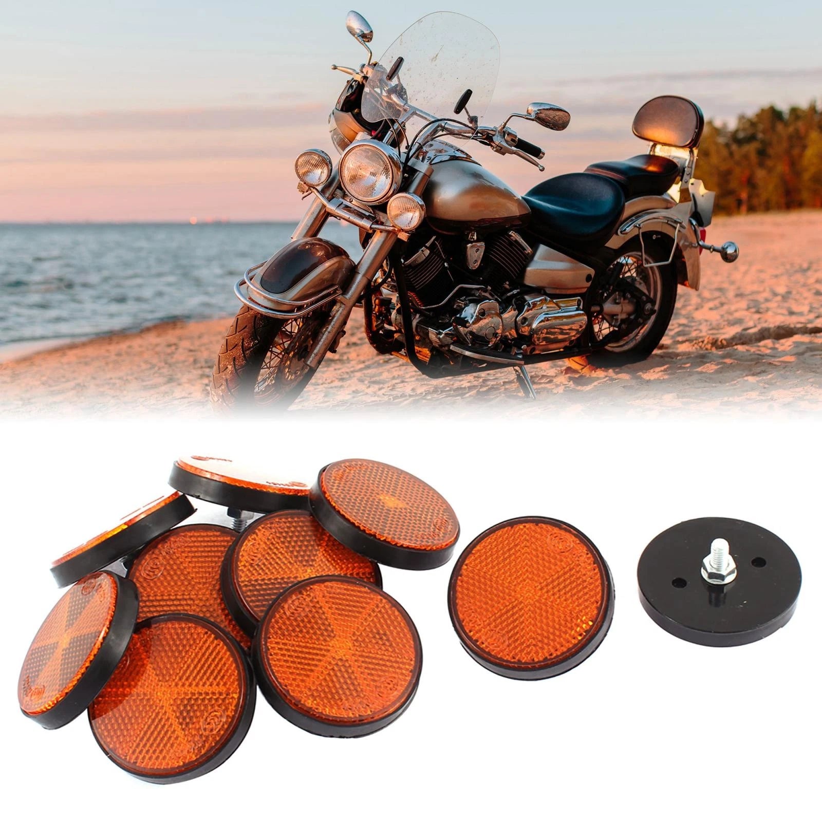 10pc 56mm Round Reflector Screws Yellow for Trailer Motorcycle Caravan (56mm)