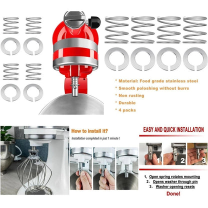 Set of 4 Stainless Steel Springs and Washers for Mixer 3.57 Quart
