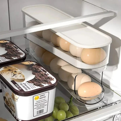 Egg Storage Holder for Refrigerator (Automatic Rolling, Space Saving)