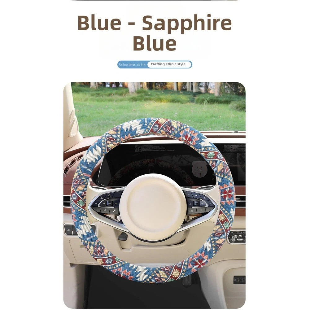 Linen Steering Wheel Cover for Round and D Shape Wheels (Fits Most)
