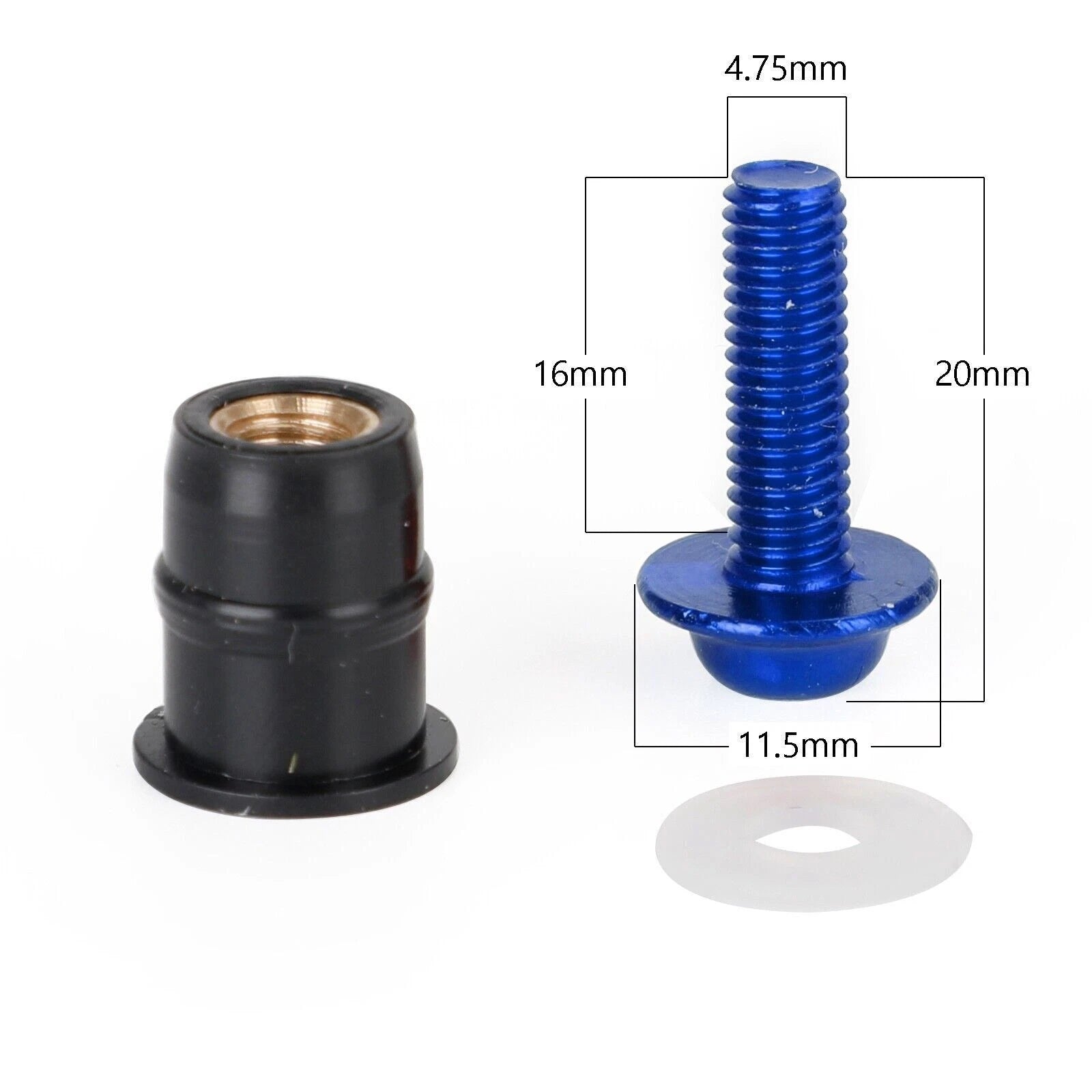 10 Pack Wind Screen Shield Screws & Washers for Motorcycle (M5x16mm, Blue)