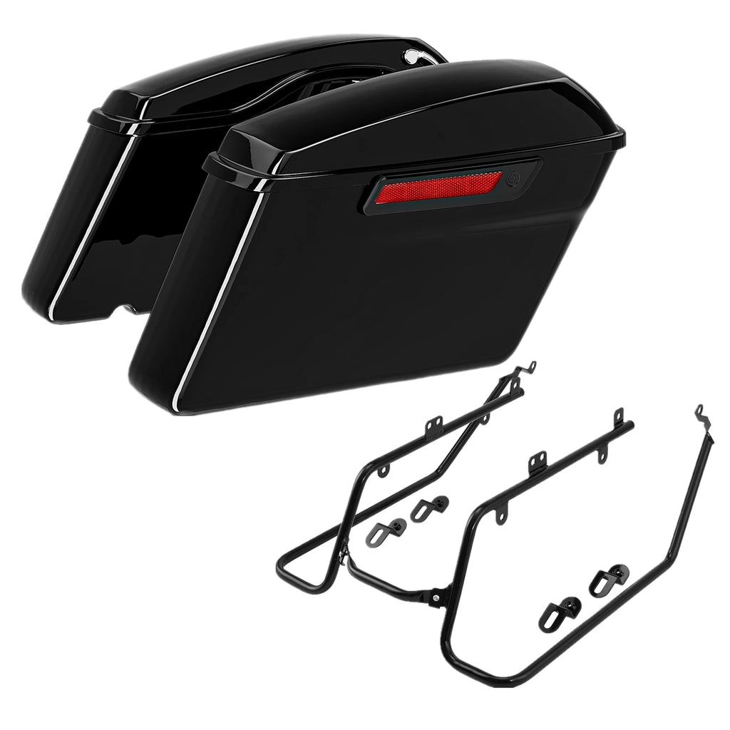 Black Hard Saddlebags & Conversion Brackets Kit for Harley Dyna (2008–2017)