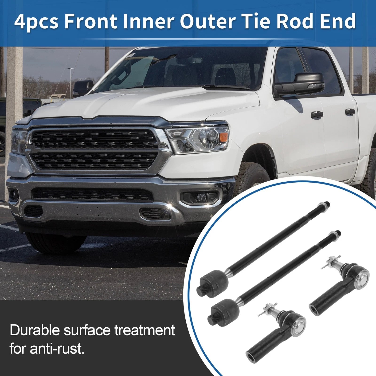 4pcs Front Inner Outer Tie Rod End Link for Ram 1500 (2013–2018)
