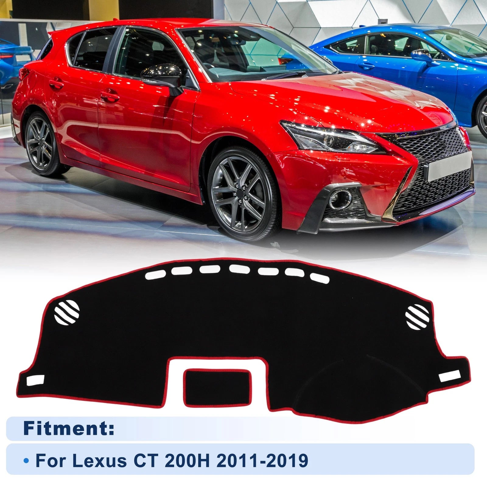Dash Cover for Lexus CT 200H 2011–2019 Polyester Black With Red Edge