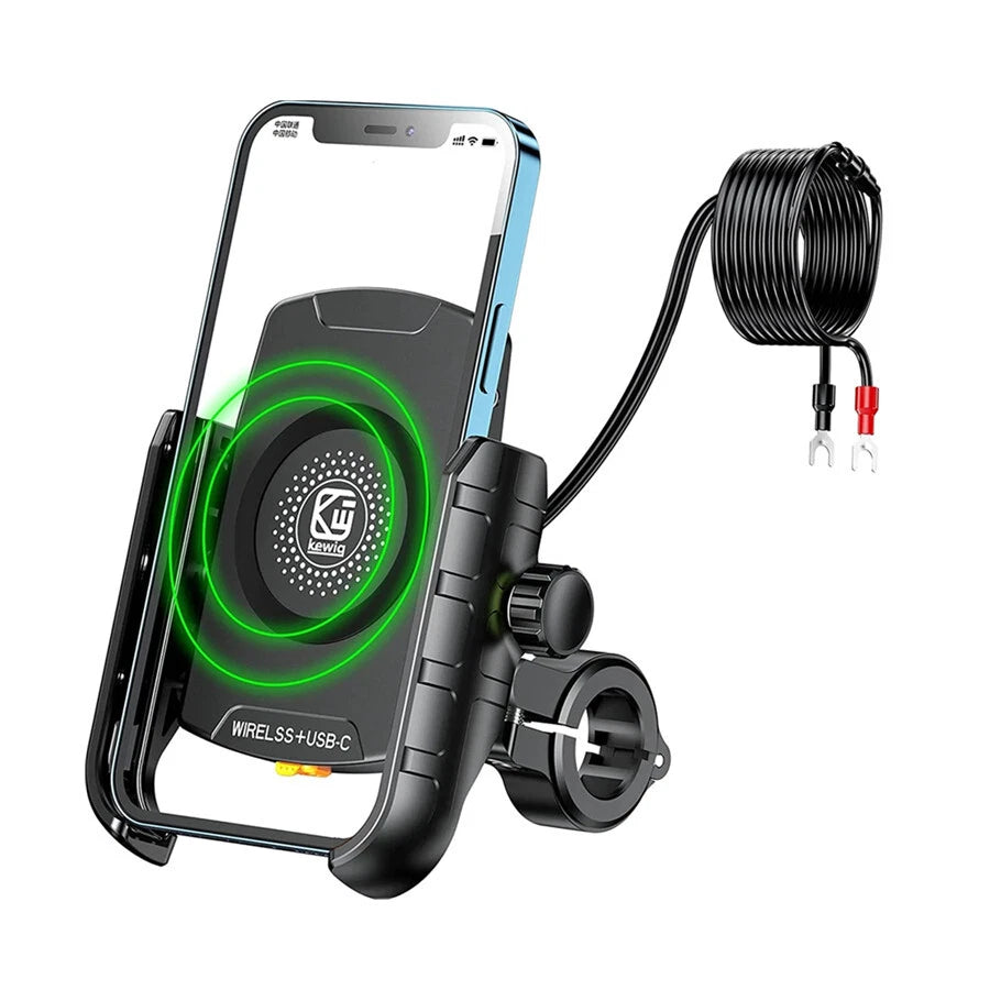 Motorcycle Phone Holder Wireless Charger Handlebar Mount for 4"-7" Phones