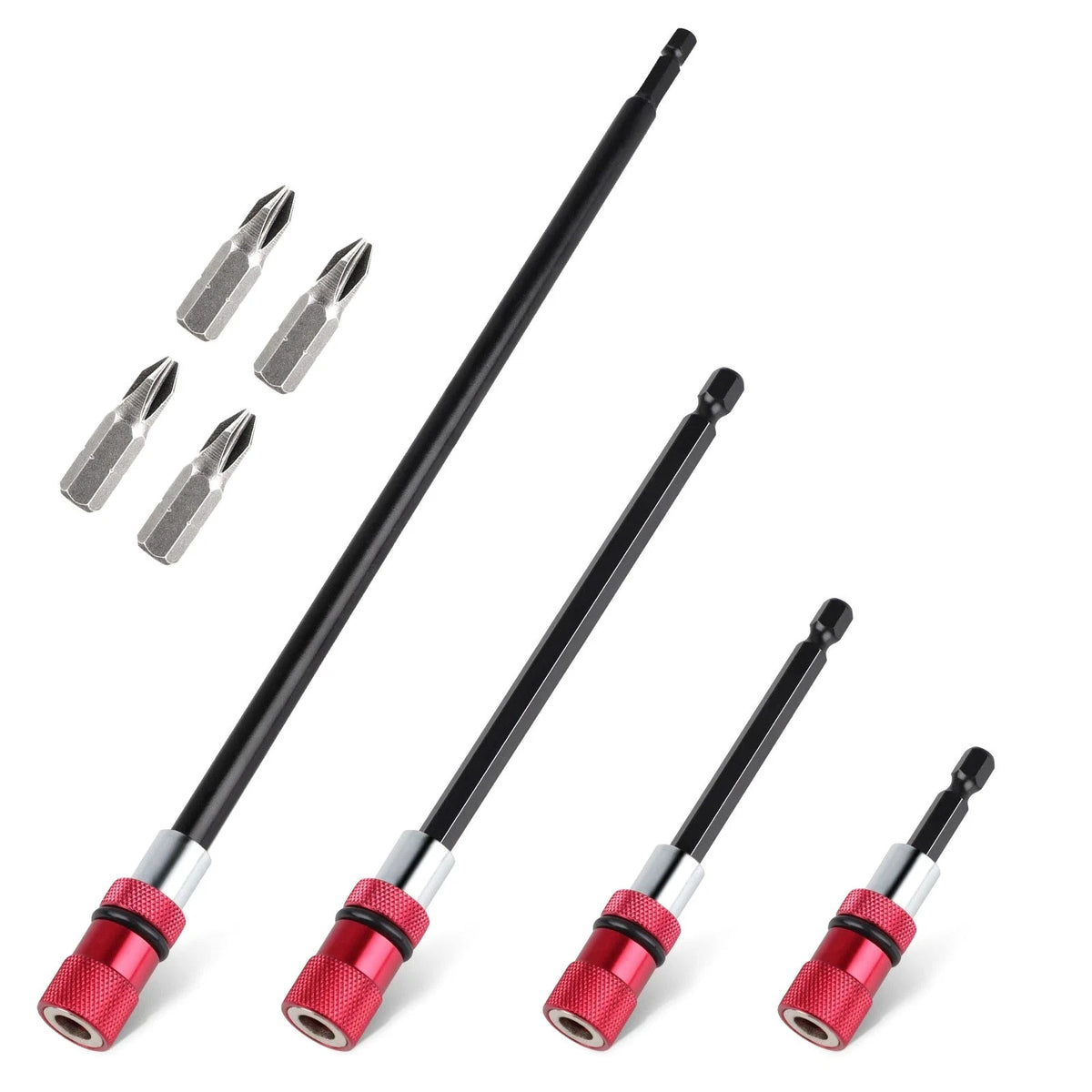 Set of 4 Hex Shank Magnetic Bit Holder Extenders for PH2 Bits