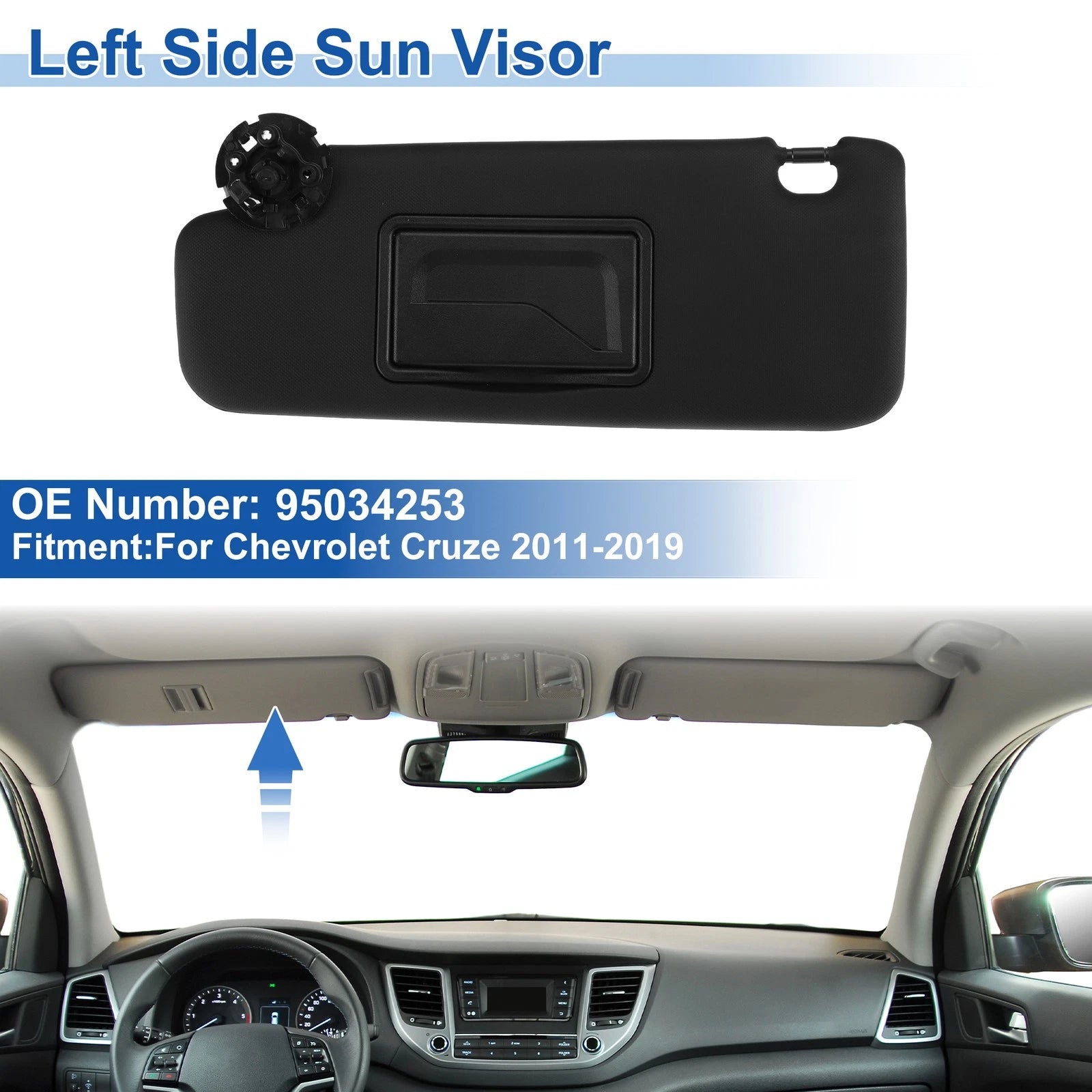 Left Side Sun Visor Replacement for Chevrolet Cruze (2011–2019) Black