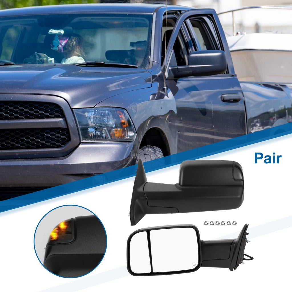 Tow Mirror Set Right Left for Dodge Ram 1500 (2009–2012) Turn Signal