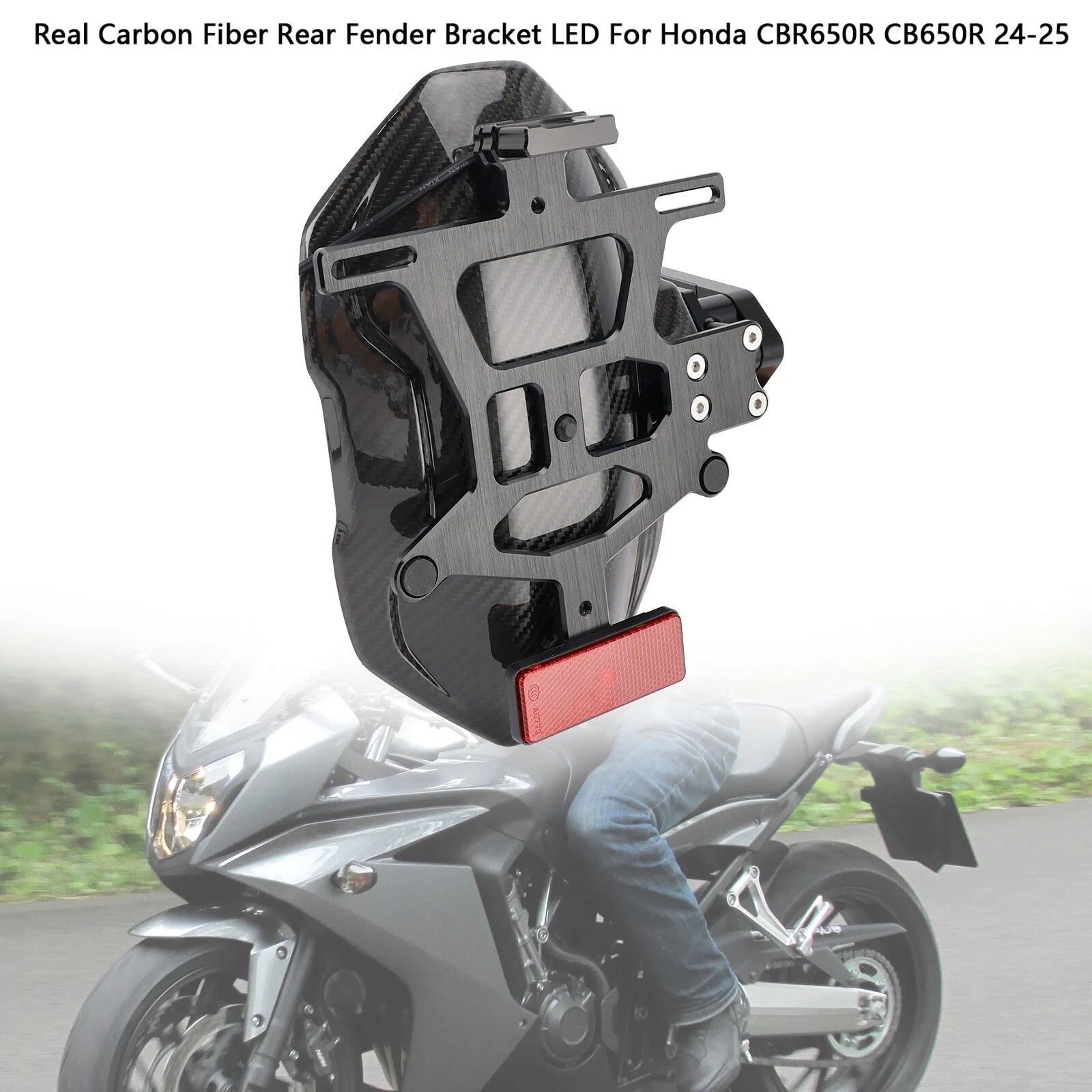 Real Carbon Fiber Rear Fender Bracket LED for Honda CBR650R CB650R (2024–2025)