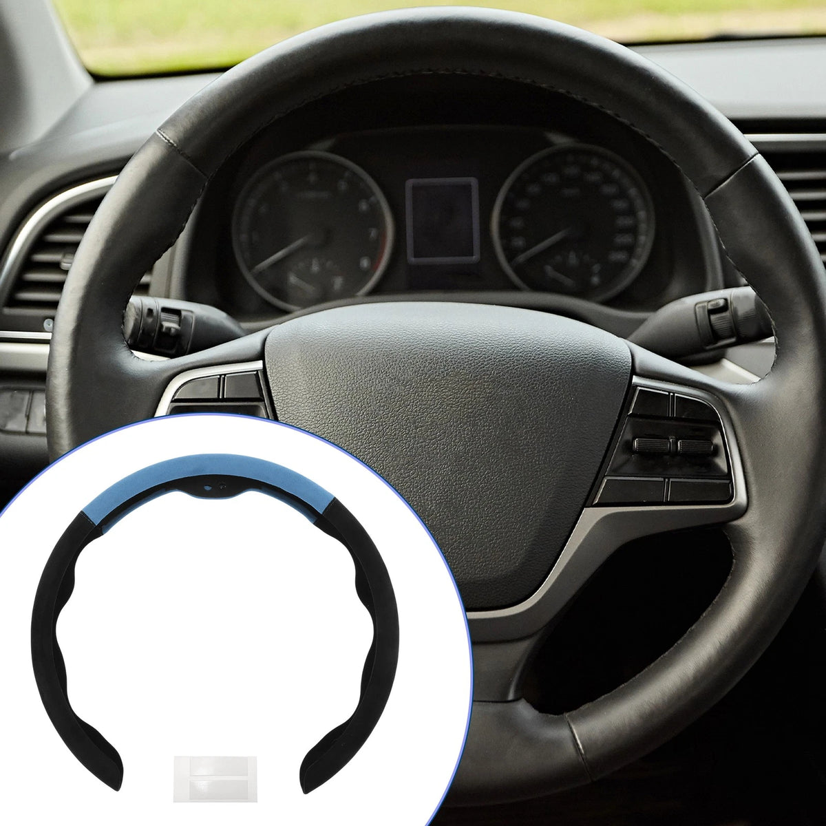 Steering Wheel Cover for Universal Fit (14.96", Black Blue)