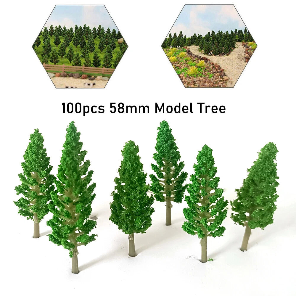 100pcs Miniature Pine Trees for Train Railroad Landscape (Model Scenery)