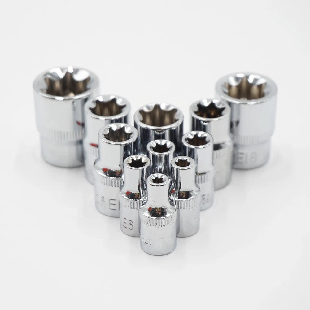 11-Piece Drive Socket Set for E Type Wrench (3/8" Chrome Vanadium Steel)