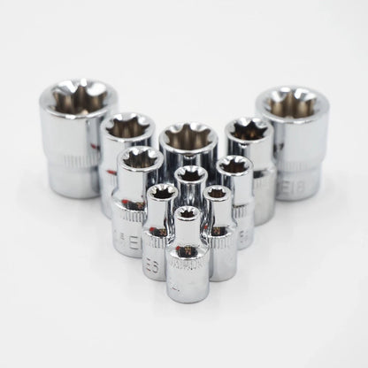 11-Piece Drive Socket Set for E Type Wrench (3/8" Chrome Vanadium Steel)