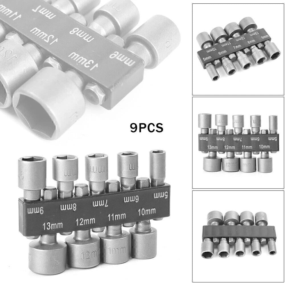 9-Piece Power Nut Driver Hex Shank Drill Bit Adapter Socket Wrench Set